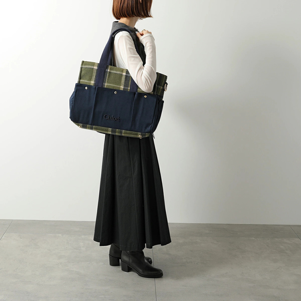 Chloe Diaper Bag CHANGING Check Felt Tote Mat Embroidered CARREAUX